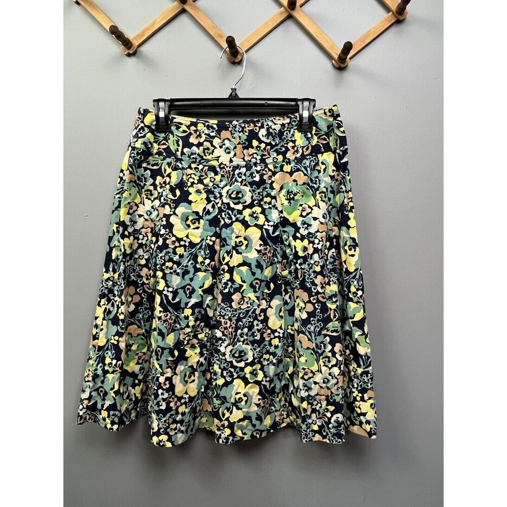 Liz Claiborne A Line Skirt Womens Size‎ 6 Floral Printed Pleated Blue Corduroy